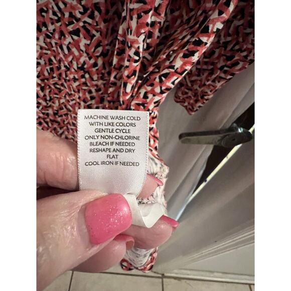 J Jill Wearever Red Black Pink Tunic Asymmetric Hem Jersey Knit Sz Xl - Picture 5 of 6